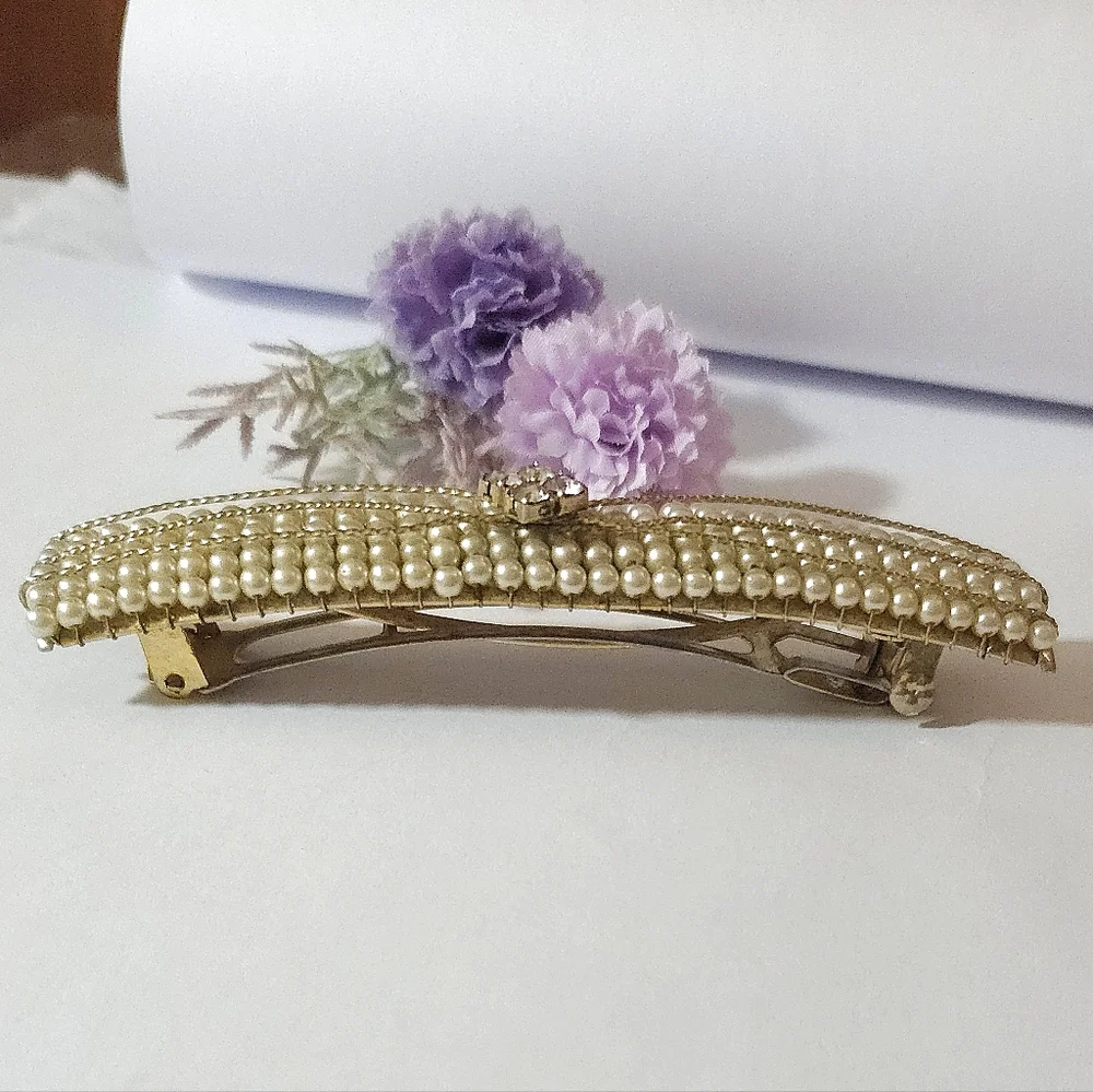 Vintage Art Deco Style Crystal Beaded Hair Barrette Handmade